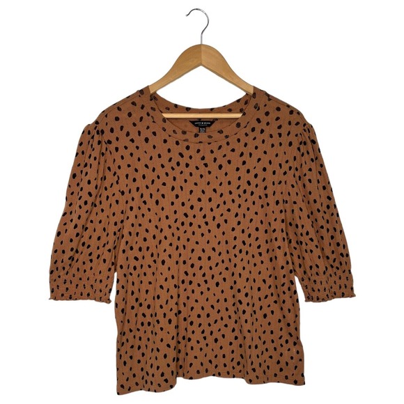 Lucky Brand Tops - Lucky Brand Top Womens XL Polka Dot Half Puff Sleeve Round Neck Textured Brown